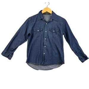 Vintage Rustler by Wrangler Denim Western Shirt Cropped Raw Hem Size L